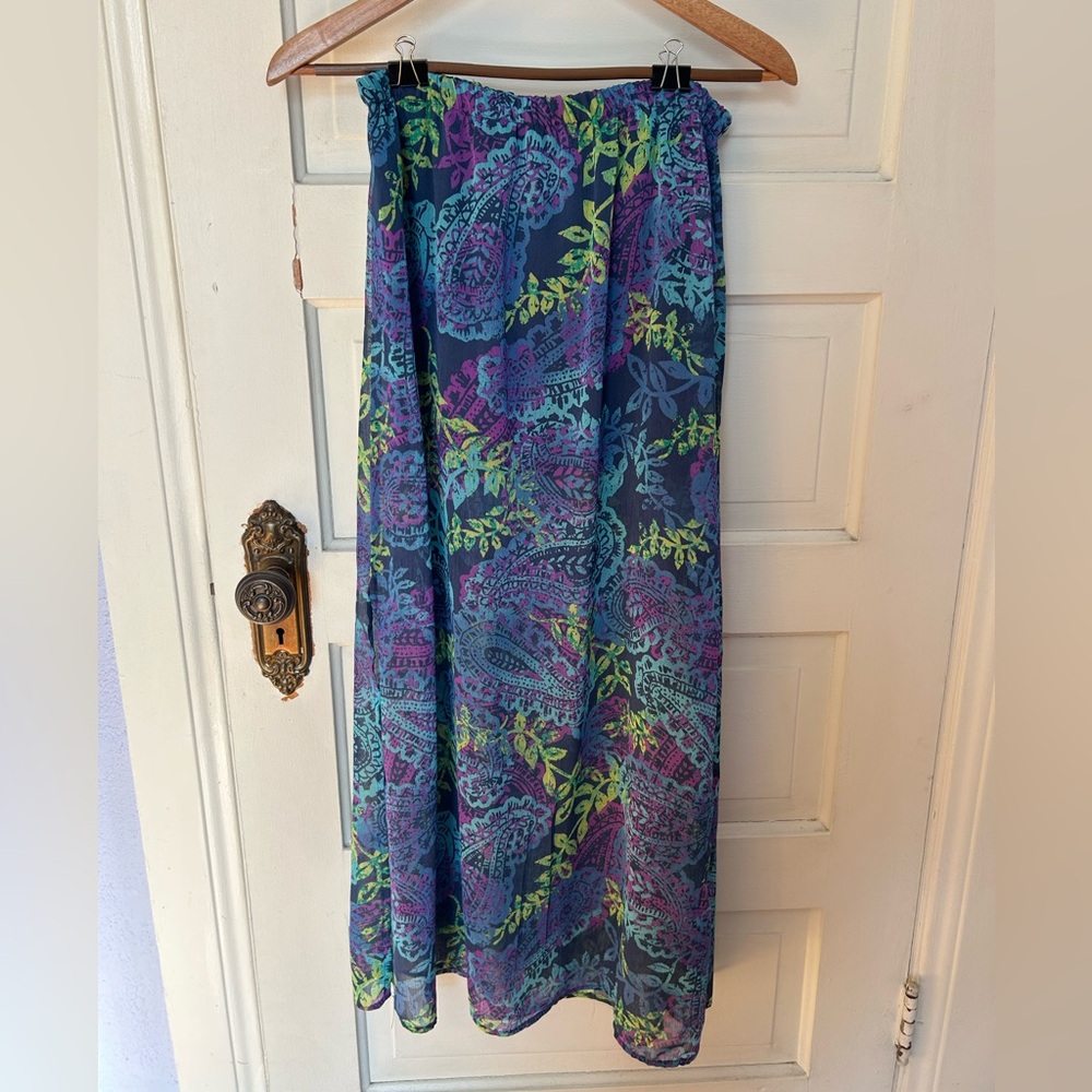 Y2K Aeropostale Sheer Long Maxi Slit Skirt Medium Blue Green Resort mermaid